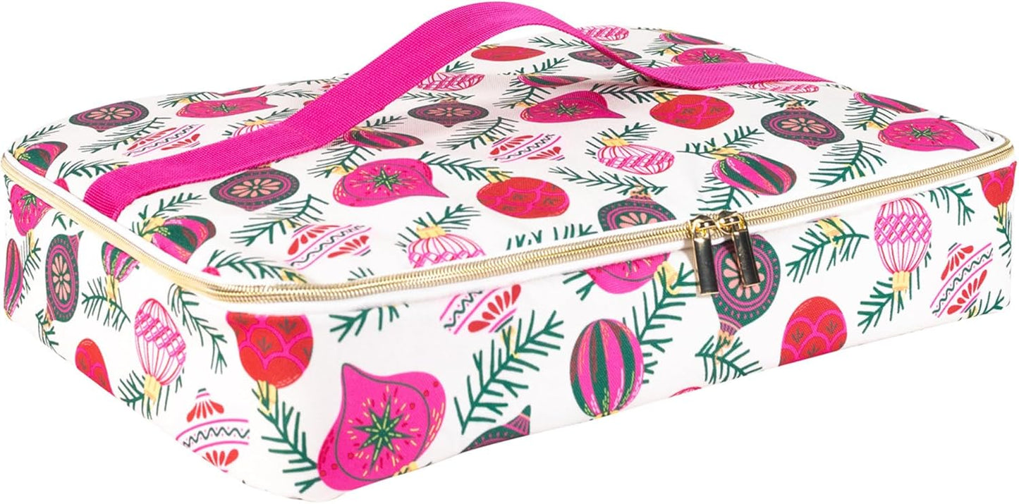 Martha Stewart Casserole Carrier for Hot or Cold Food, Fits 11.5” x 16.5” Dish, Insulated Food Carrier for Picnics, Cookouts, and Potlucks (Ornaments)