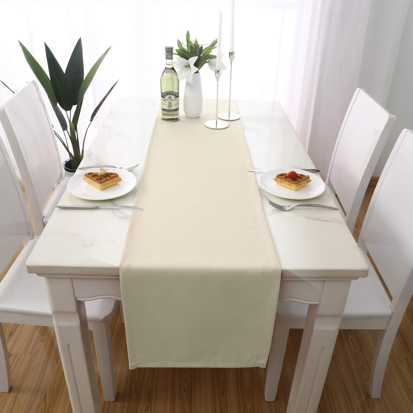 DUALIFE 2 Pack Table Runner 14 x 108 Inch Long Table Cloth Table Runners for Wedding Engagement Banquet Graduations Birthday Party Decorations Beige