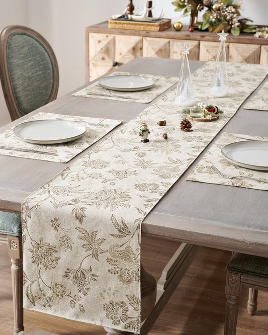 jinchan Linen Table Runner for Kitchen Farmhouse Table Cloth French Country for Party Wedding Birthday Dining Table Indoor Outdoor Decor 13 x 72 Inch 1 Panel Taupe