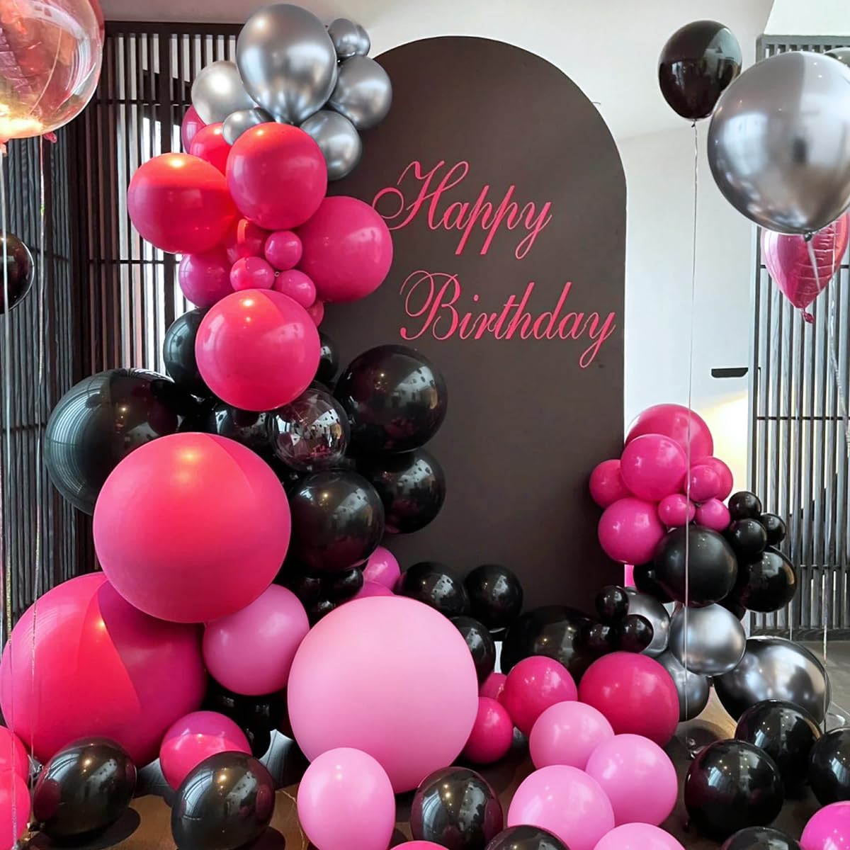 Hot Pink Black Silver Balloon Garland Arch Kit, 166Pcs Red Black Pink Silver Balloons for Birthday Graduation Baby Shower Wedding Anniversary Bachelorette Party Decorations