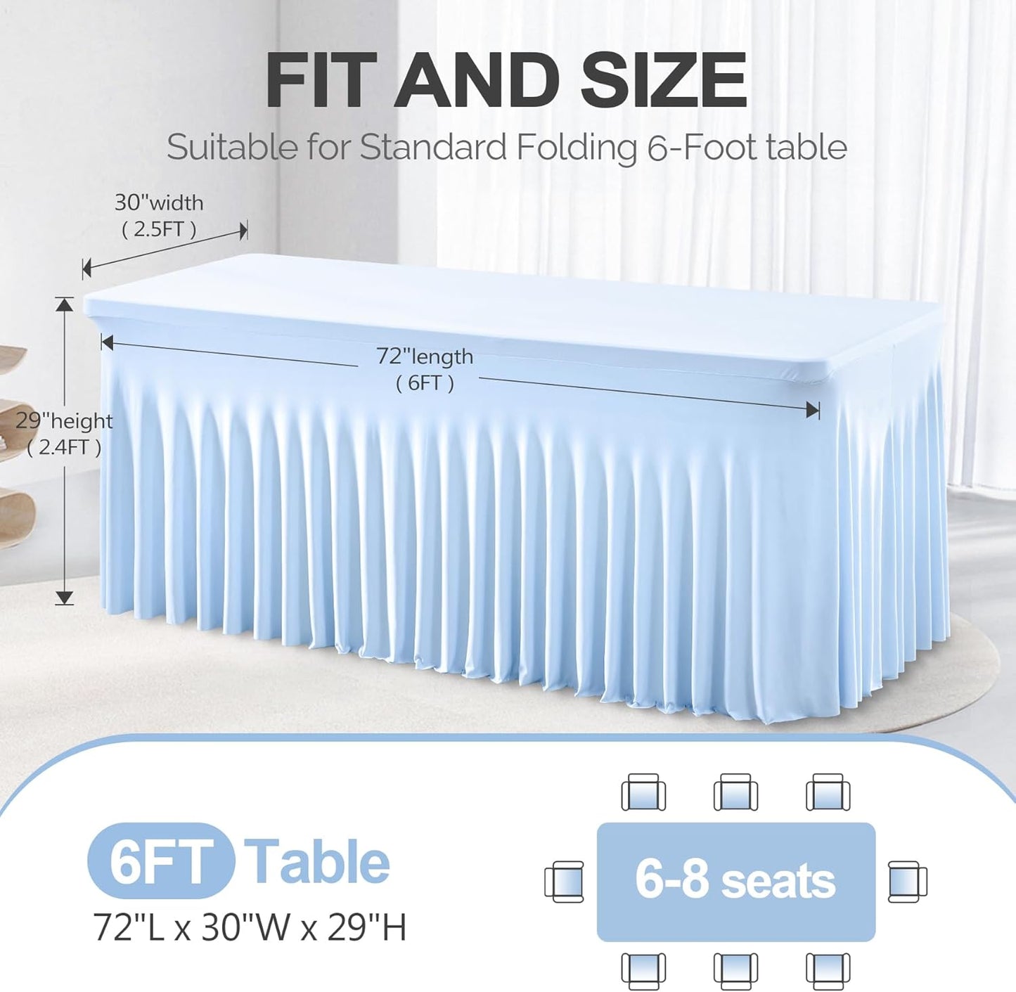 PARTISKY Blue Spandex Tablecloth for 6ft Rectangle Tables, Stretchable Table Cover Skirt for Folding Tables Weddings Parties Banquets Events Trade Shows and Dessert Table