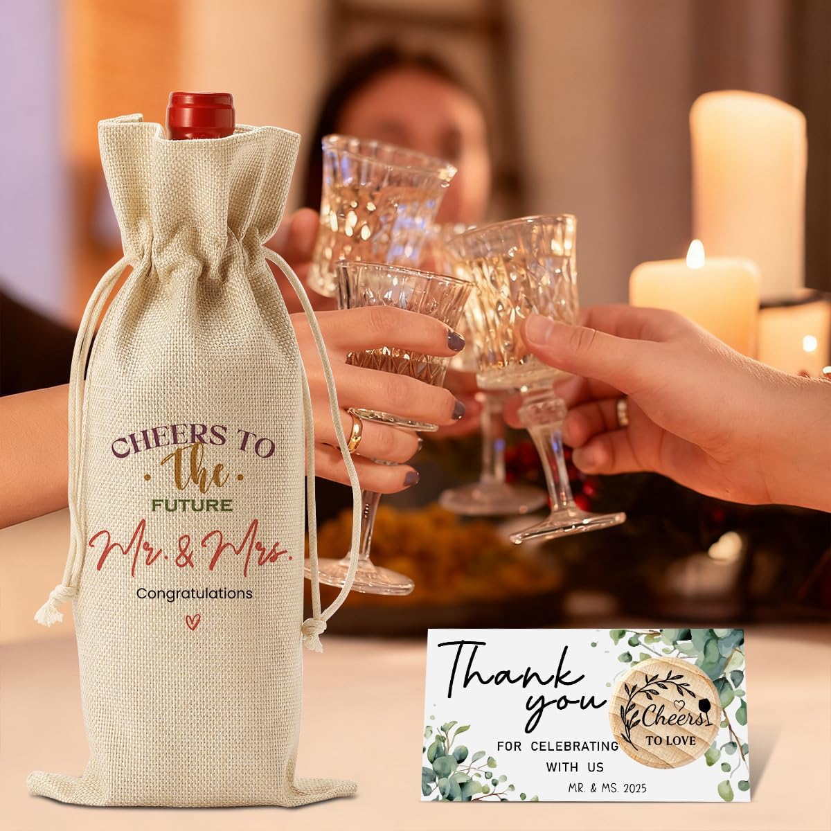FBCCZEY Wedding Shower Gifts Wine Bag Bridal Shower Wedding Party Favors Gifts Mr And Mrs Cheers To The Future Wine Bottle Bag with Thank You Card And Stopper