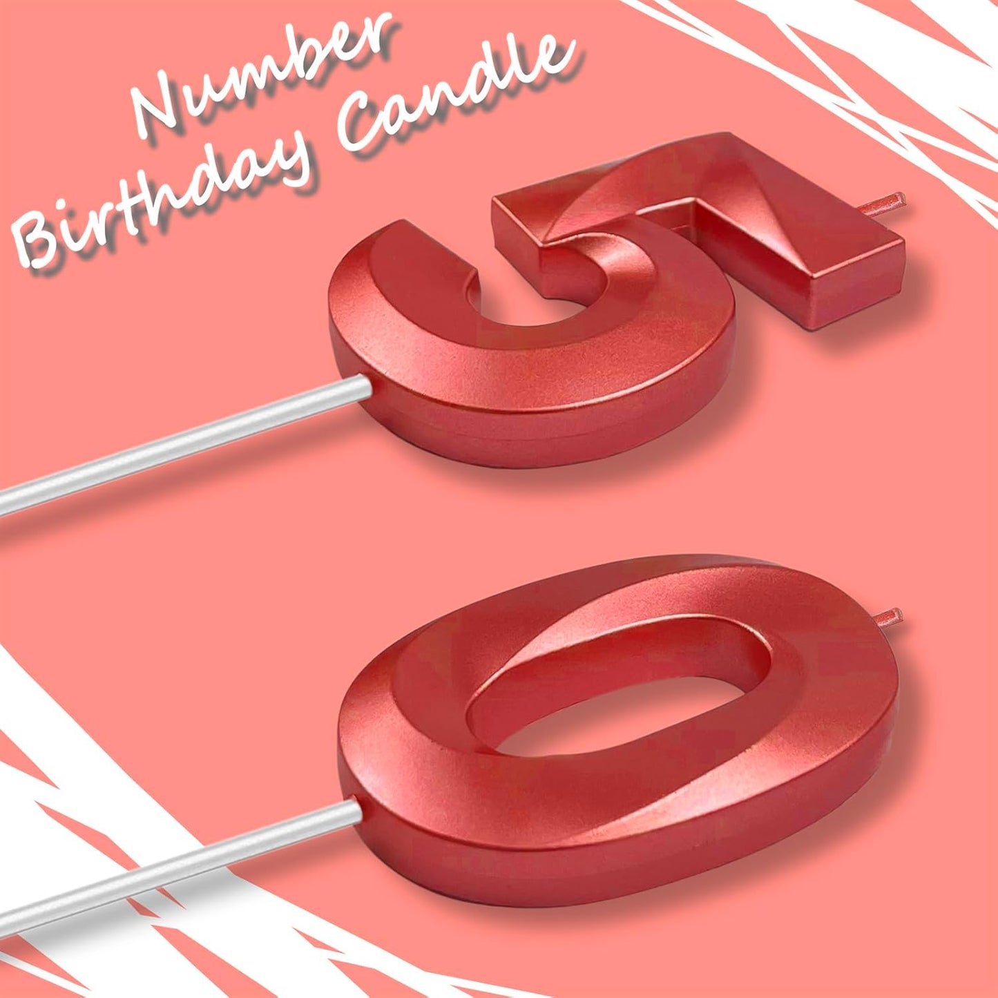 Red Number 50 Candles, 3D Diamond 2.76 Inch Cake Topper Birthday Candles for Wedding Anniversary Cake Decorations, Happy Birthday Party Decorations