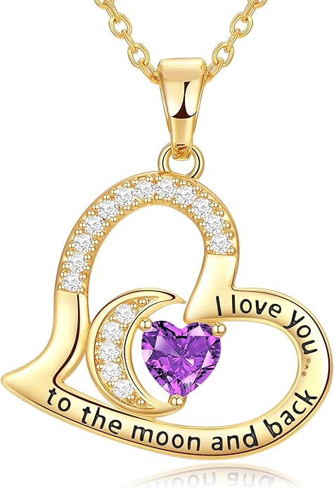 Anniversary Necklace for Women Birthstone Jewelry for Wife Gifts for Her Wife Birthday Gift Ideas Anniversary for Girlfriend I love you to the moon and back Necklaces Filled 925 Sterling Sliver