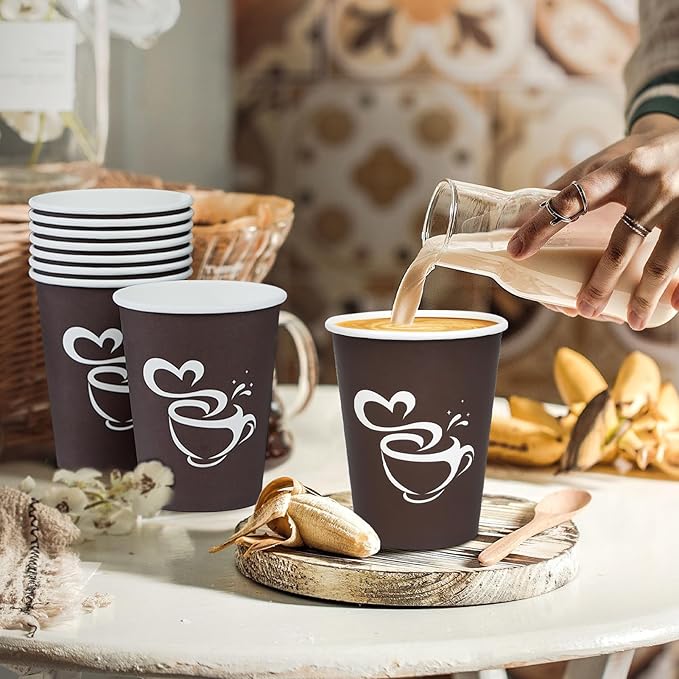 200 Count 10 oz Paper Coffee Cups, Disposable Drinking Cups for Hot or Cold Beverage, 8 ounce Brown Coffee Cups for Party, Business, Travel, Picnic