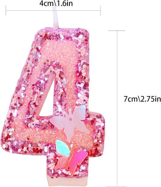 Birthday Candles Number 4,Pink Glitter Happy Birthday Cake Candles Handmade Sequin Numeral Candle