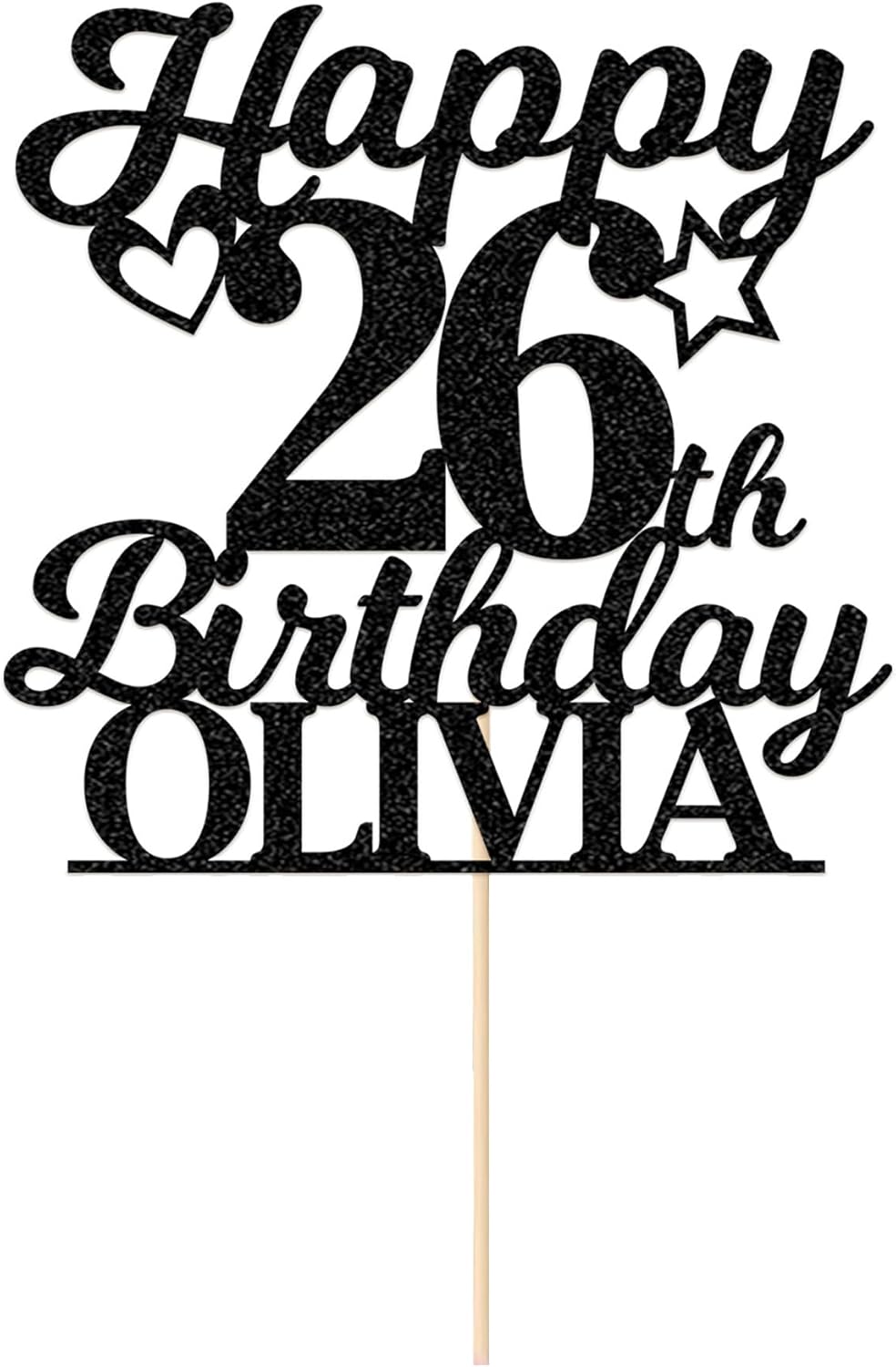 Personalized Happy Birthday Cake Toppers Birthday Cake Topper Gifts for Women Men Custom Glitter Cake Toppers with Any Name & Age for 18th 21st 30th 40th 50th 60th Cake Decorations (Black)