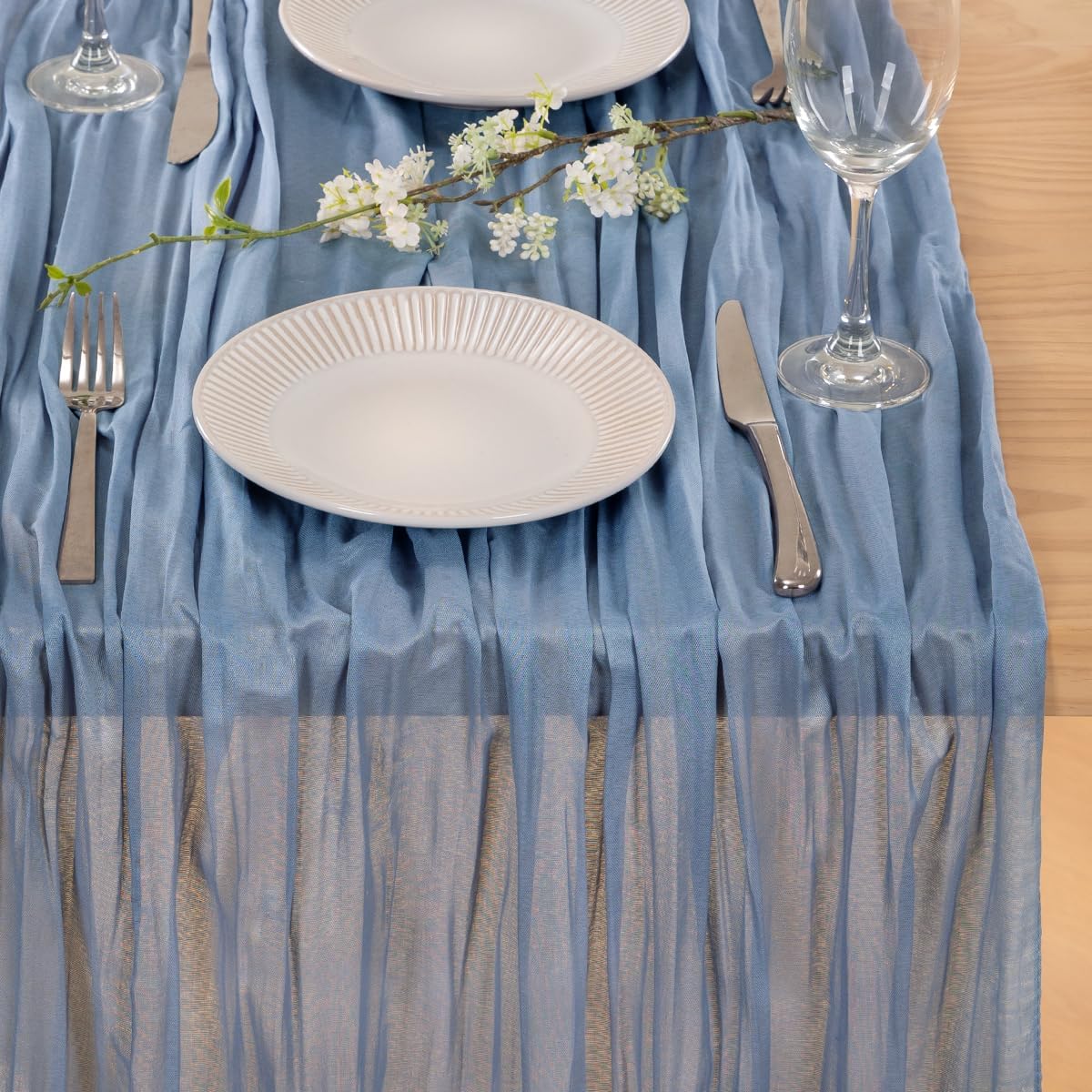 MLMC 3 Pack Dusty Blue Table Runner 10ft Boho Gauze Cheesecloth Table Runner Bulk 35x120 Inches Rustic Cheese Cloth Fall Decor for Wedding Bridal Shower Baby Shower Party Decor