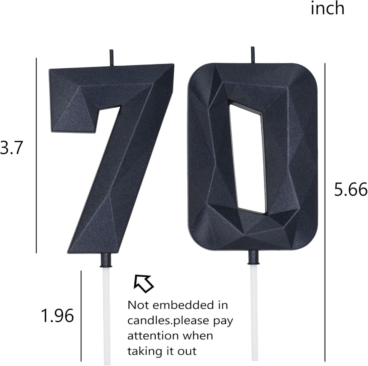 DERVENTA Large Birthday Candle Number 3D Black 3.7 inch Party Celebration Anniversary Decoration Cake Topper 1 Piece (Number 70 Black)