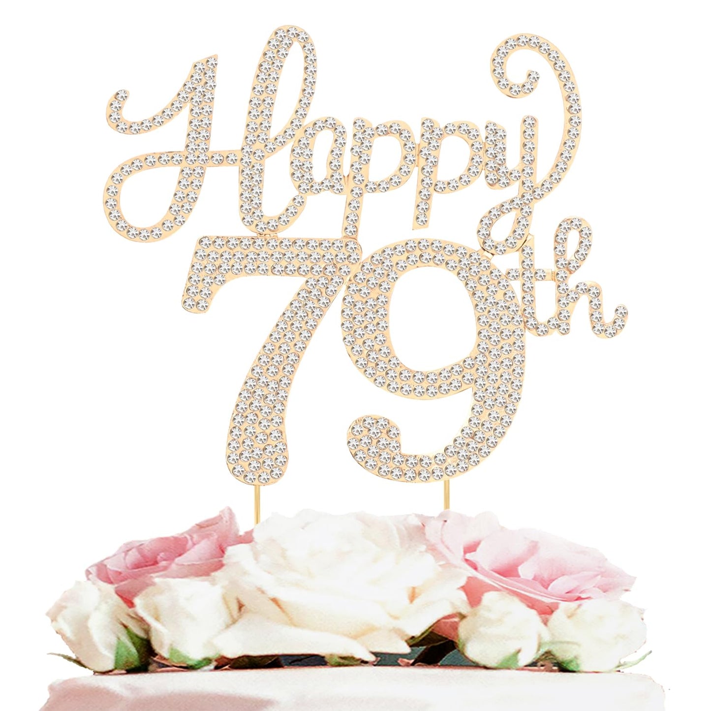Happy 79th Birthday Decorations,79th Birthday Gold Rhinestone Cake Topper - Cheers to 79 Years Old Bday Party Metal Sparkly Cake Centerpieces Sign.