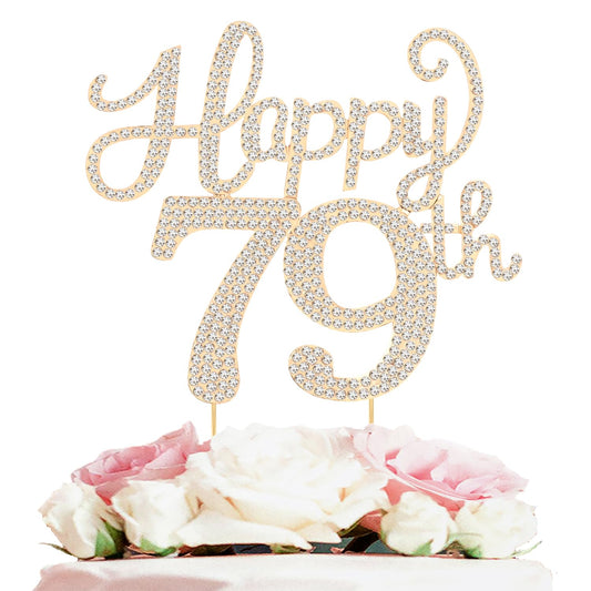 Happy 79th Birthday Decorations,79th Birthday Gold Rhinestone Cake Topper - Cheers to 79 Years Old Bday Party Metal Sparkly Cake Centerpieces Sign.