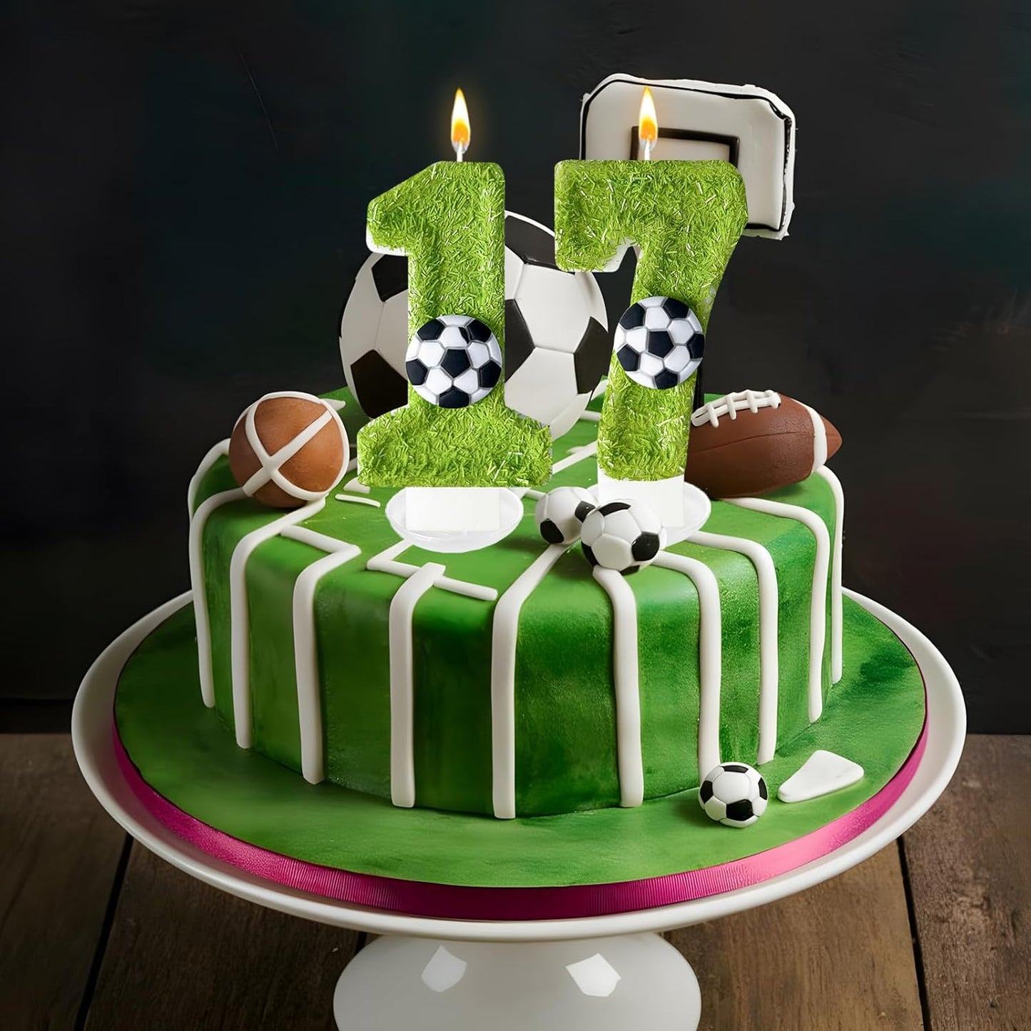 Birthday Candles Numbers，Soccer Birthday Decorations，Suitable for Girl and boy Cake Toppers, Wedding Cakes, Anniversaries, Party Celebrations, Birthday Decorations (Number 17)