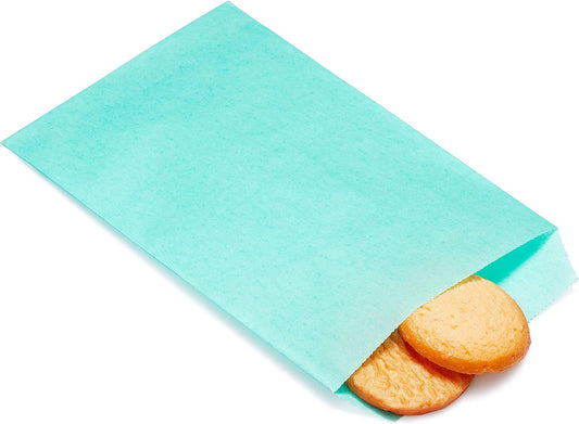 Quotidian Baby Blue Flat Medium Greaseproof Paper Bags 4" x 6" (10 x 15.2cm) Pack of 100 - Bakery Treat Dessert Chocolate Soap