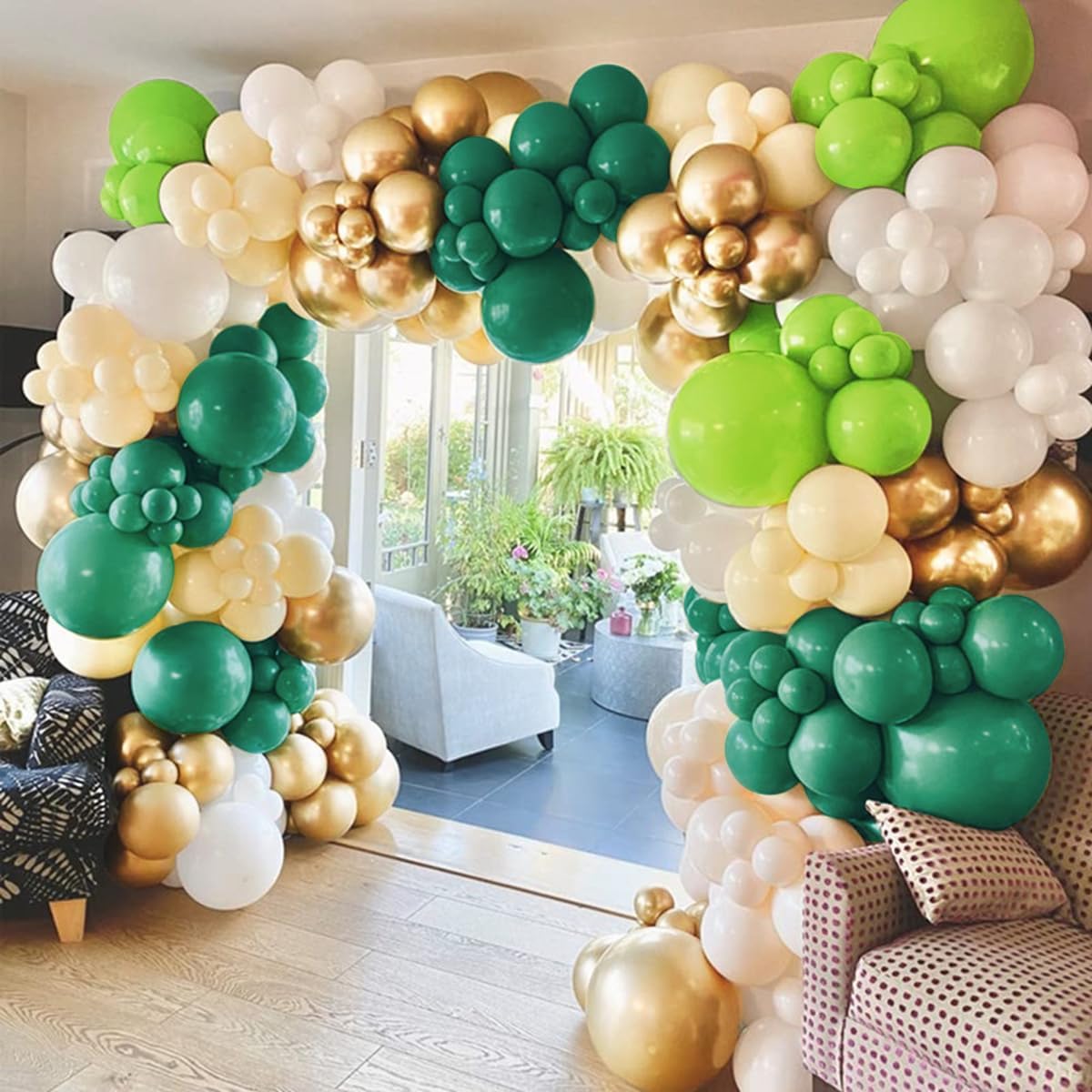Green White Balloon Arch Kit, 160Pcs Dark Green Lime Green White Sand and White Balloons Garland for Birthday Baby Shower Anniversary Jungle Party Decorations