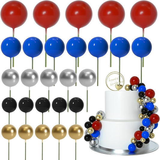 ASTARON 50 Pcs Ball Cake Topper Sticks Mini Balloons for Cake Decorating Supplies Foam Balls Cake decorations for Baby Shower Cake Birthday Cake Toppers Decorations (Red Blue)