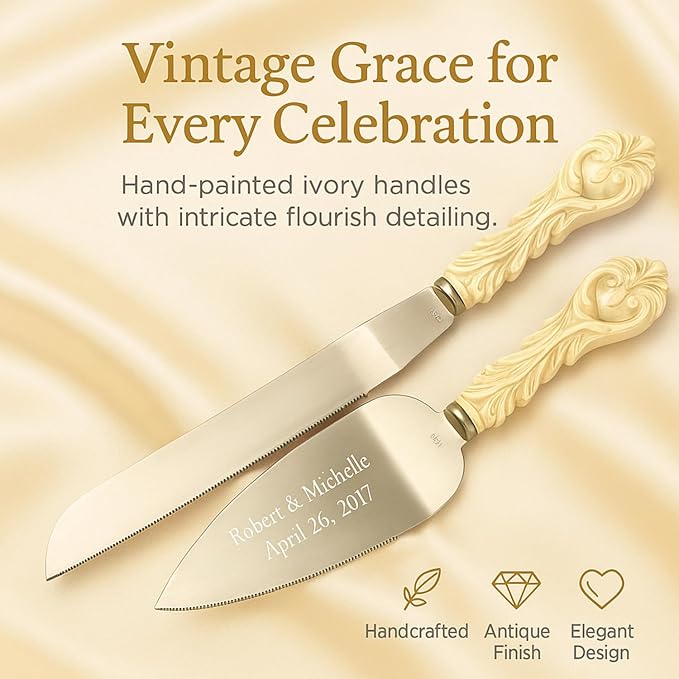 GIFTS INFINITY Personalized Wedding Cake Knife and Server Set with Engraving – Cake Cutting Utensil Set, Keepsake Gift for Wedding, Anniversary, Reception, Birthday & Other Occasions (2464)