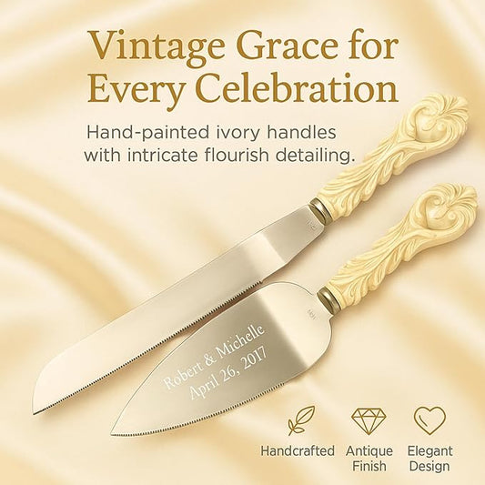 GIFTS INFINITY Personalized Wedding Cake Knife and Server Set with Engraving – Cake Cutting Utensil Set, Keepsake Gift for Wedding, Anniversary, Reception, Birthday & Other Occasions (2464)