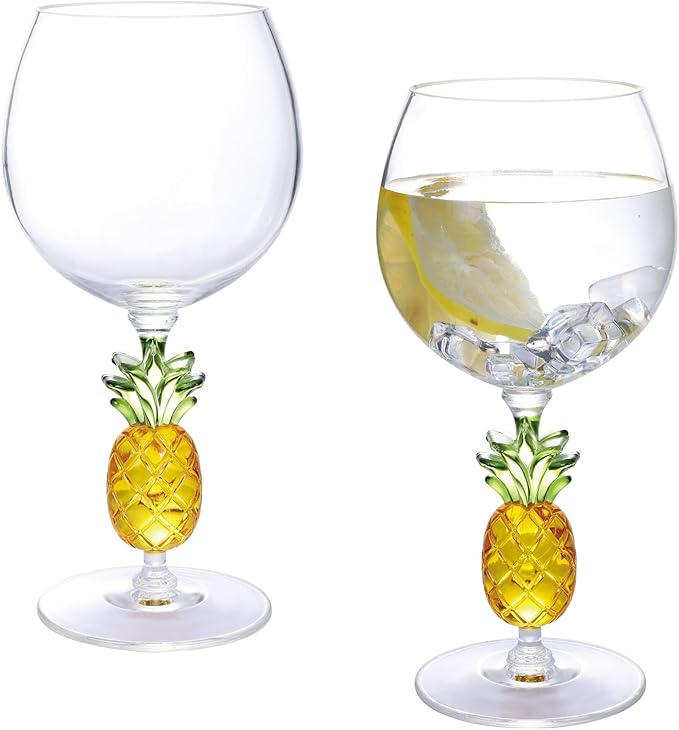 Supreme Housewares Pineapple Stem Wine Glasses, Yellow Pineapple-Shaped Reusable Shatterproof Acrylic Glass for Red or White Wine, Poolside, Outdoors, Parties, 18 oz, Set of 2