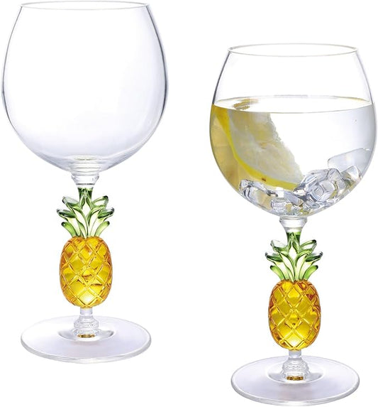 Supreme Housewares Pineapple Stem Wine Glasses, Yellow Pineapple-Shaped Reusable Shatterproof Acrylic Glass for Red or White Wine, Poolside, Outdoors, Parties, 18 oz, Set of 2
