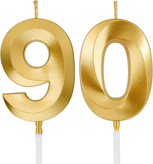 Birthday Candles, 1.96 Inch Number 90 Happy Birthday Candles, Number Candles Decoration for Birthday Party and Anniversary Celebration(Champagne Gold)