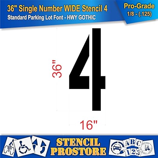 Pavement Stencils - 36 inch Single Number Stencil (Wide) - 4-36" x 16" x 1/8" (128 mil) - Pro-Grade