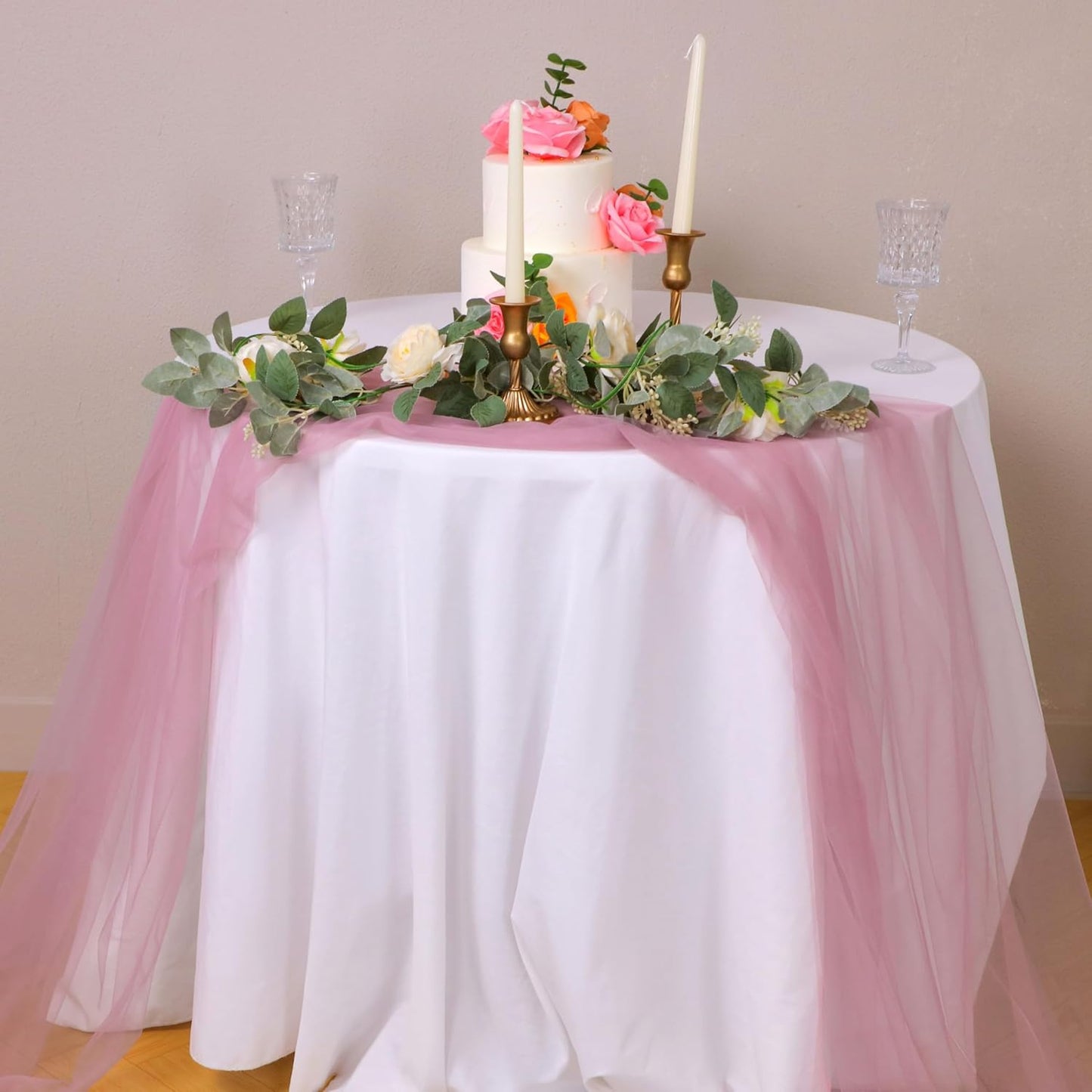 Snowkingdom Dusty Rose Table Runner, 10FT Sheer Tulle Cheesecloth Gauze Runner Table Dusty Rose, Rustic Boho Home Decorations for Fall Party Wedding Bridal Baby Shower Birthday Christmas Holiday