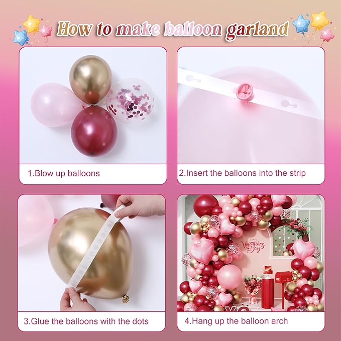 142 Pcs Valentine's Day Balloon Garland Arch Kit with Love Foil Balloons,Burgundy Maroon Gold Pearl Pink Confetti Balloons for Birthday Mother's Day Anniversary Bridal Wine Party Wedding Decorations