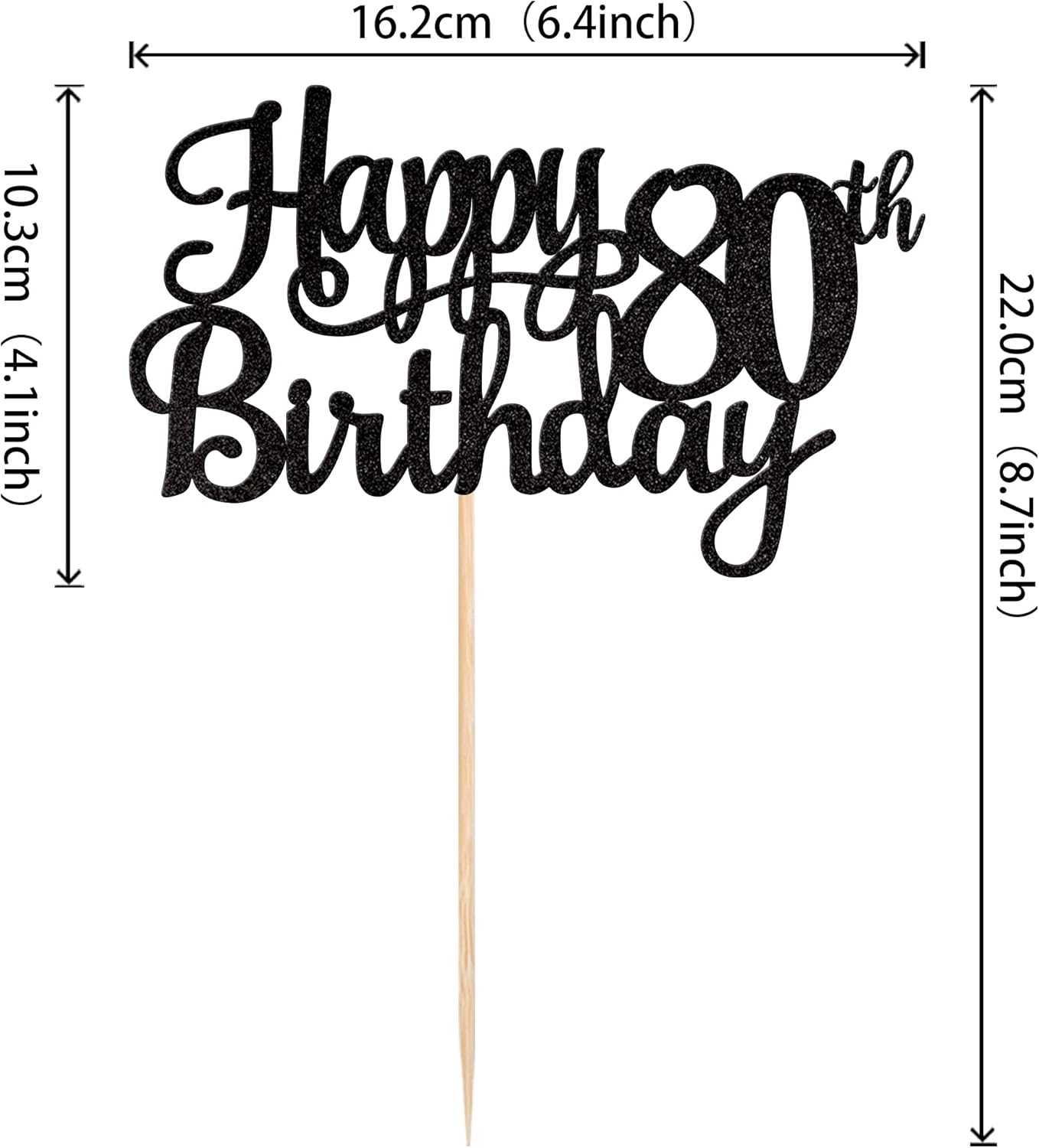 1 PCS Happy 80th Birthday Cake Topper Glitter Cheers to 80 Years Birthday Cake Pick 80 Fabulous Cake Decoration for Happy 80th Birthday Theme Party Decorations Supplies Black
