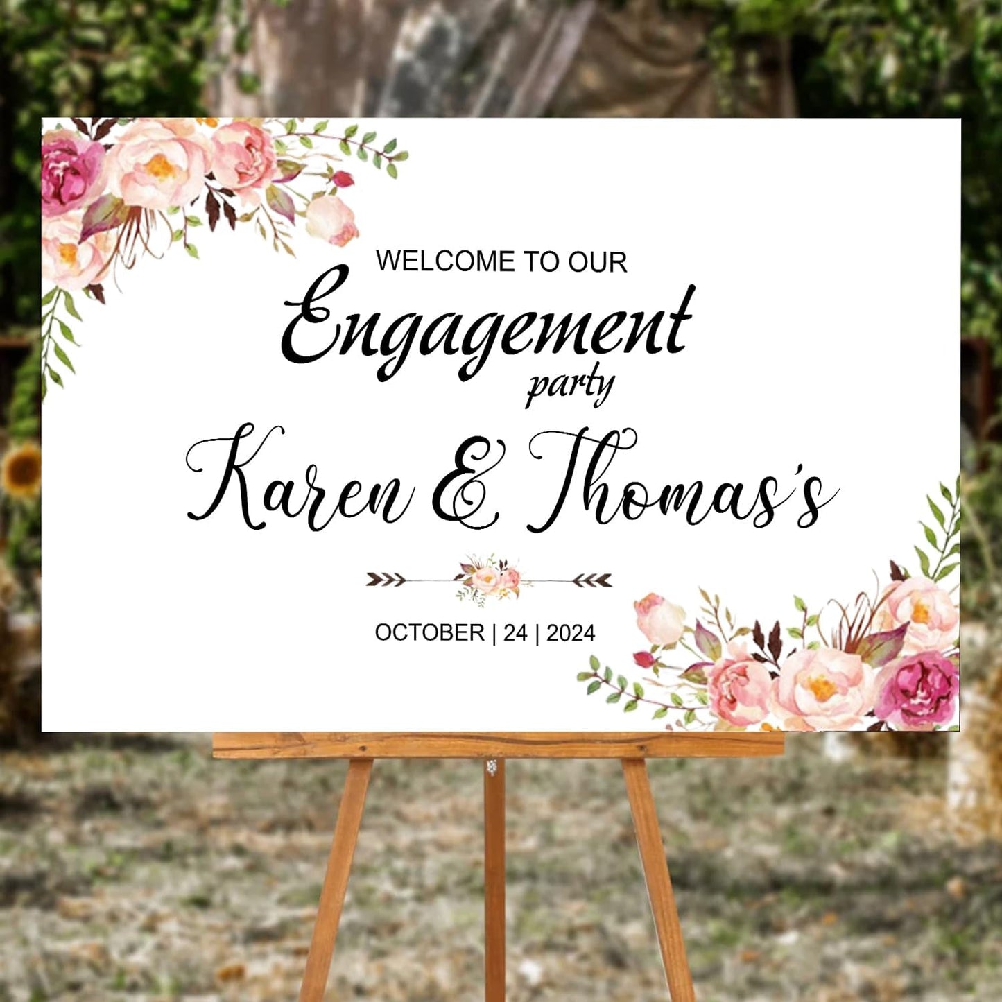 Engagement Welcome Sign With Stand - Party Decorations for Welcome to Our Engagement Party