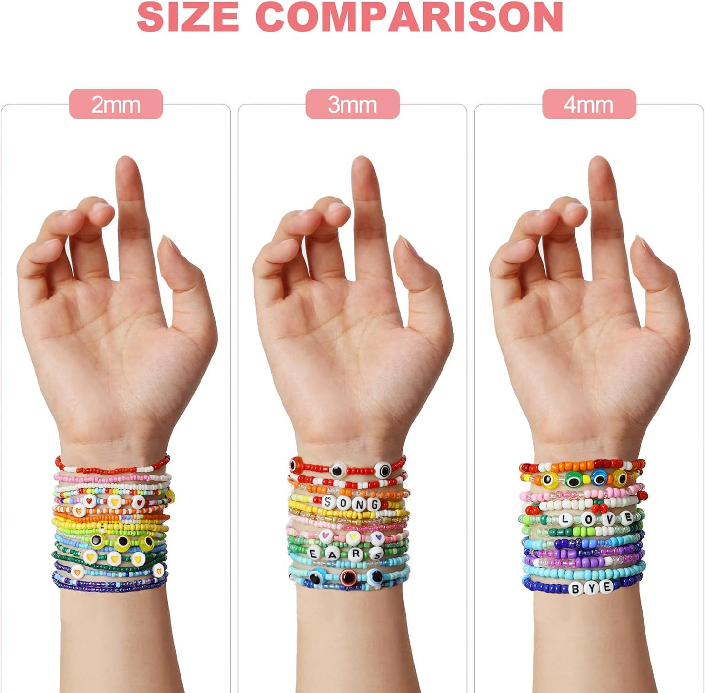 Redtwo 4mm Glass Seed Beads for Jewelry Bracelet Making Kit, Small Beads Friendship Bracelet Kit, Tiny Waist Beads with Letter Beads and Elastic String, DIY Art Craft Girls Gifts.