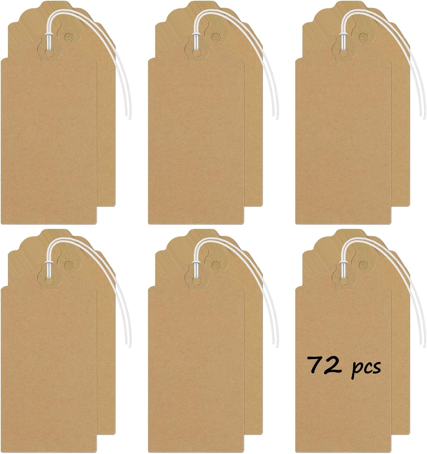 Uniclife 72 Pcs Blank Shipping Tags with Elastic String Attached Kraft Paper Tags Hang Tags with Reinforced Eyelet Large Marking Tags Price Tags Inventory Label Tags, Brown (4.7" L x 2.36" W)