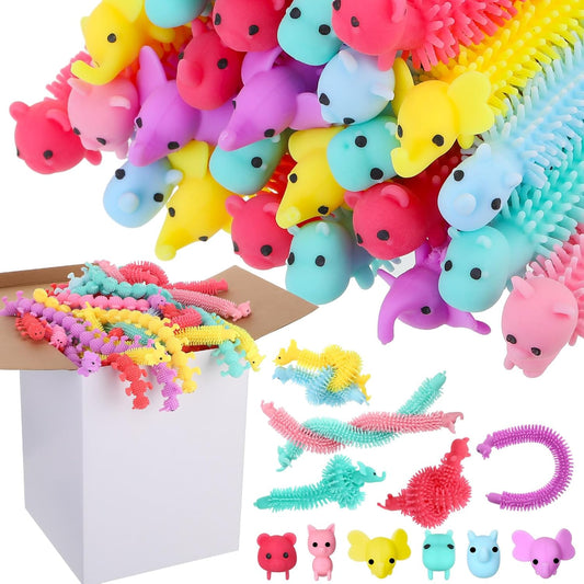 Chivao 300 Pack Bulk Stretchy String Fidget Toys Animal Sensory Toys for Kids and Adults Colorful Fidget Worm Stress Anxiety Relieve Party Favors Goodie Bag Fillers Birthday Gifts (Animal Style)