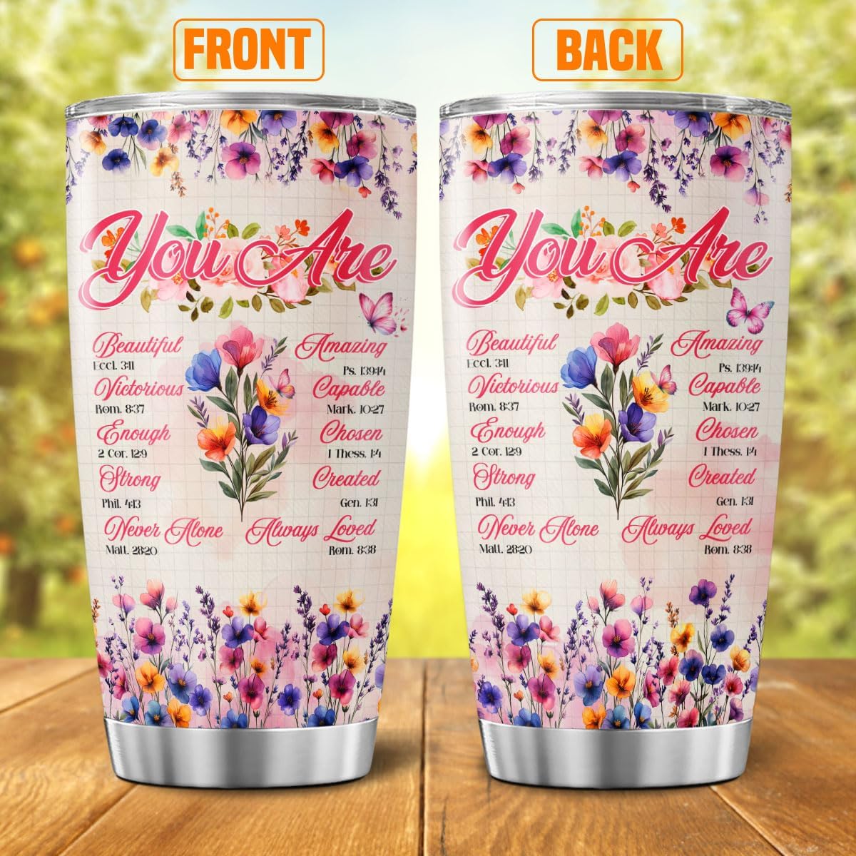 Christian Floral Scripture Gift for Women, Inspirational Bible Verse Stainless Steel Tumbler, 20oz Insulated Travel Mug for Mom, Wife, Friend, Faith-Based Encouragement Present