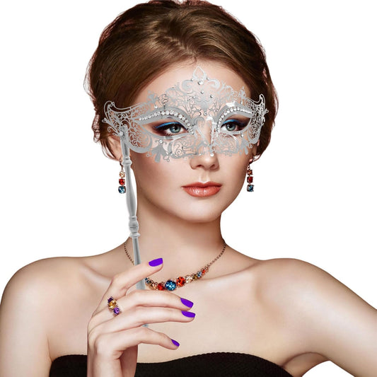 Coddsmz Masquerade Mask with Stick Venetian Mask Mardi Gras Decorations for Womens Halloween Costume Mask