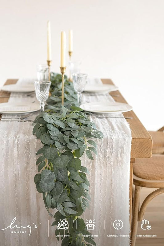 Ling's Moment Eucalyptus Garland for Table, 5.9ft Sage & Green Fake Eucalyptus Wreaths with Willow, 2pcs Real Touch Leaf Garland for Wedding Centerpieces Arch Rehearsal Dinner Bridal Shower