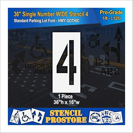 Pavement Stencils - 36 inch Single Number Stencil (Wide) - 4-36" x 16" x 1/8" (128 mil) - Pro-Grade