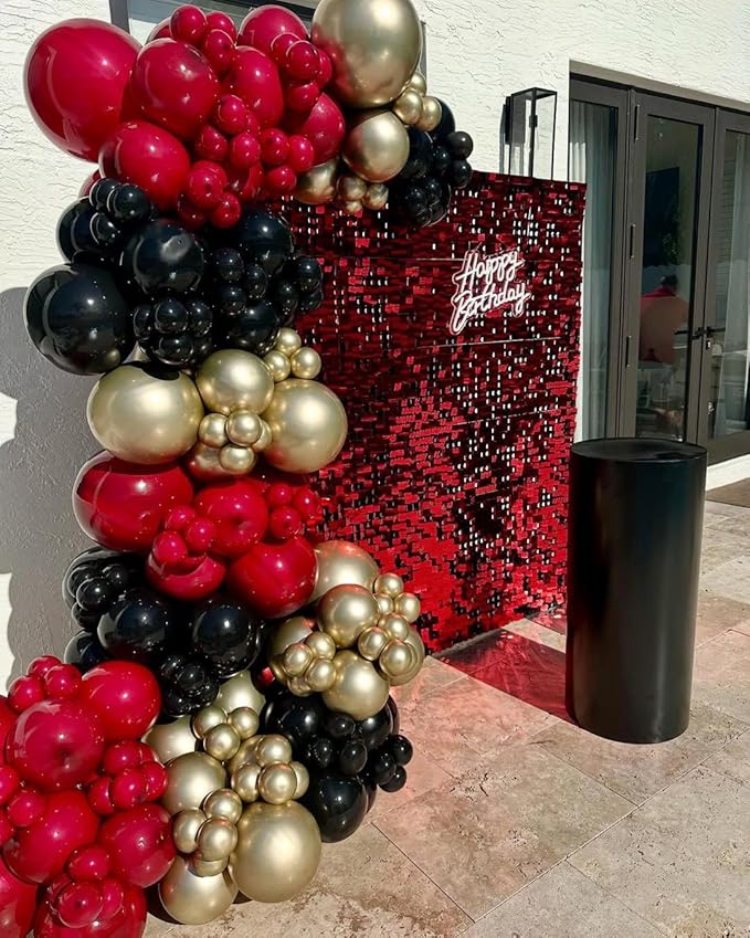 Red Black and Gold Balloons Arch Kit, 162pcs Different Sizes with Black Red Chrome Gold Confetti Balloons for Graduation Prom Movie Night Vegas Casino Hollywood Theme Party Decorations