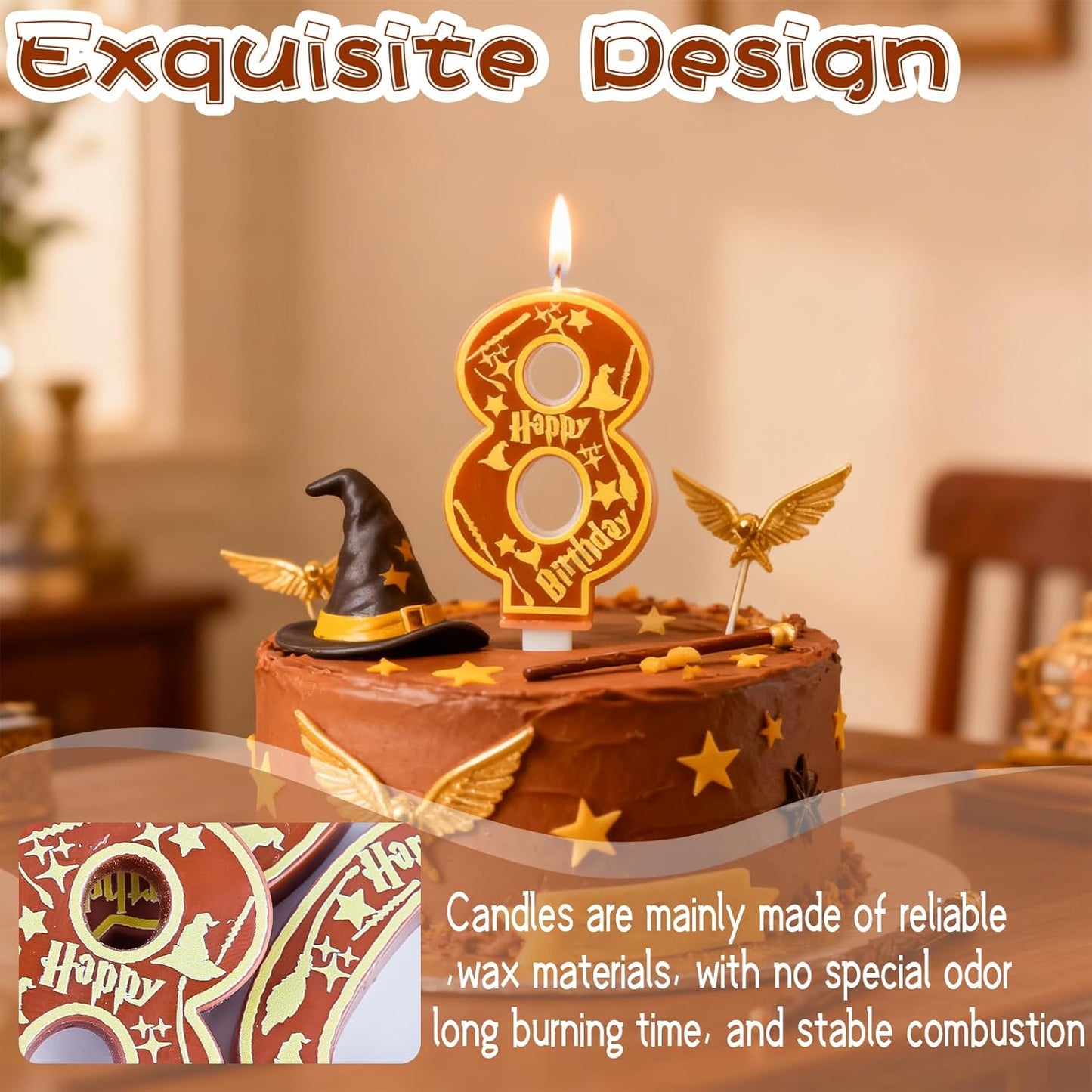 Brown Magical Wizard Party Birthday Candles Number 10 Candle Cake Topper Wizard School Themed Happy 9th Birthday Cake Decorations for Boys Girls Kids Party Favor Supplies Decorations Gifts