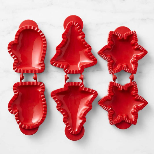 Holiday Mini Pie Molds, 3PCS Christmas Baking Hand Pie Press Mold Maker with Snowflake, Mitt & Xmas Tree, Party Potluck Hand Pie Molds for Festivals and Parties