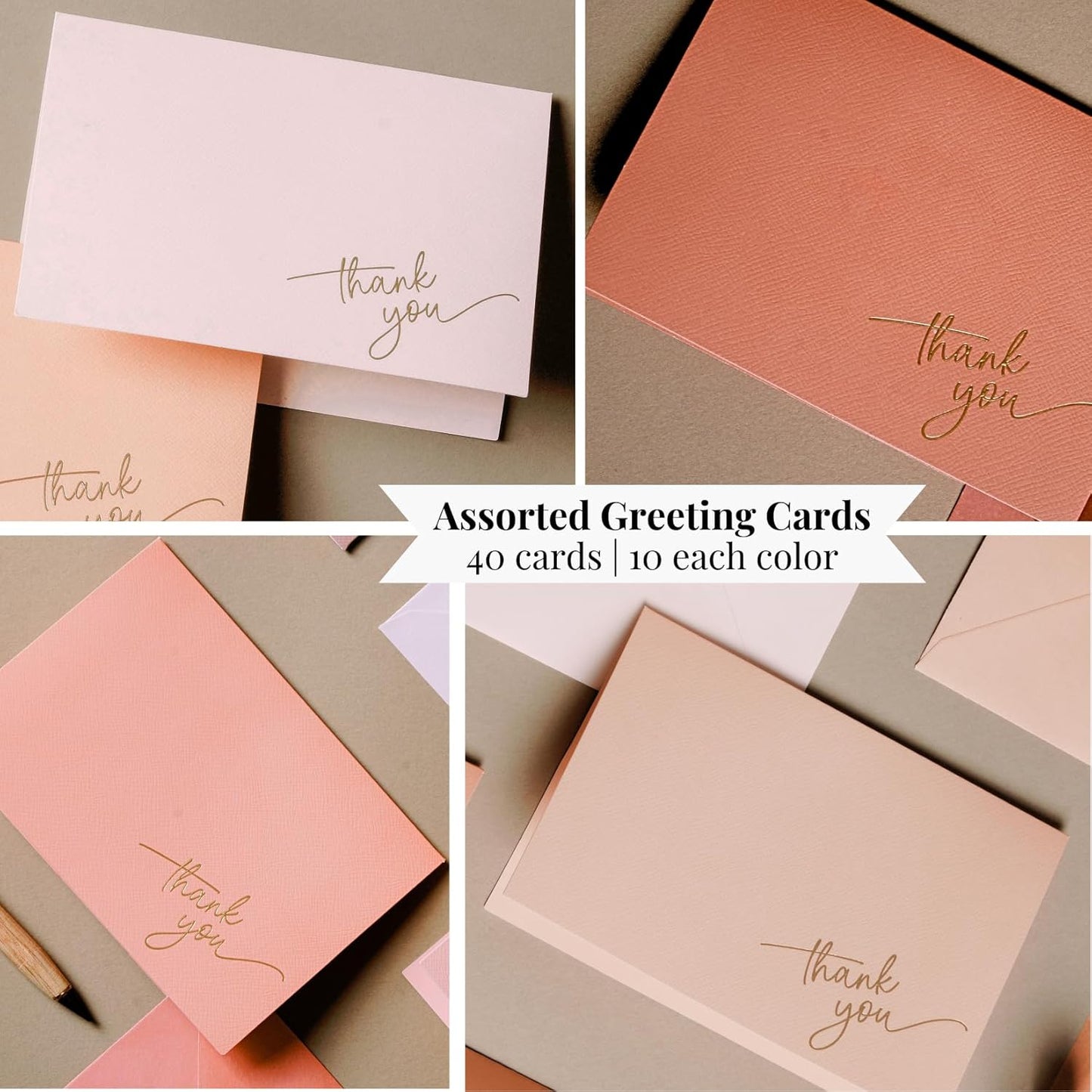 Gold Foil Thank You Cards - Bulk Pack of 40, 5x3.5 Inch with Matching Stickers & Envelopes (Pink) Textured Surface for a Unique Feel - Suitable for Baby Shower, Wedding, Small Business, Graduation