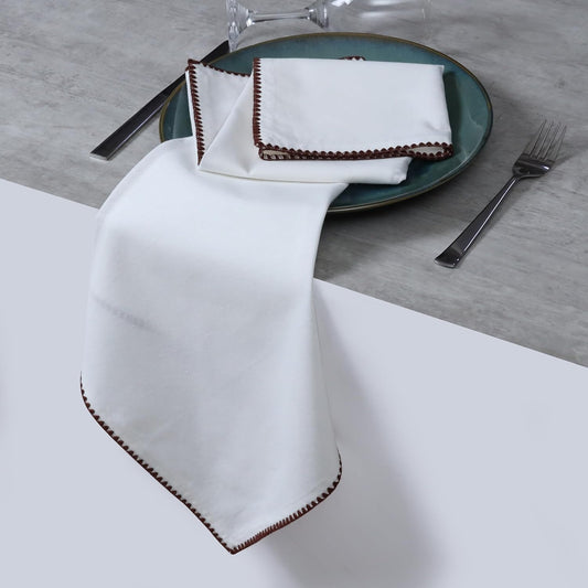 Bedding Craft Cotton Cloth Dinner Napkins Set of 12 – 18x18 Hot Chocolate Brown with Colored Edge Embroidery – Elegant Washable Wedding Napkins for Dining, Parties & Table Settings