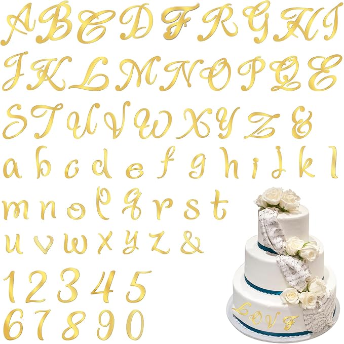 Tyqour 64Pcs Acrylic Alphabet Number Cake Topper Gold Personalized Cake Topper Custom Cupcake Toppers with Number 0-9 Alphabet A-Z Acrylic Cake Letters for Birthday Anniversary Wedding Party Supplies