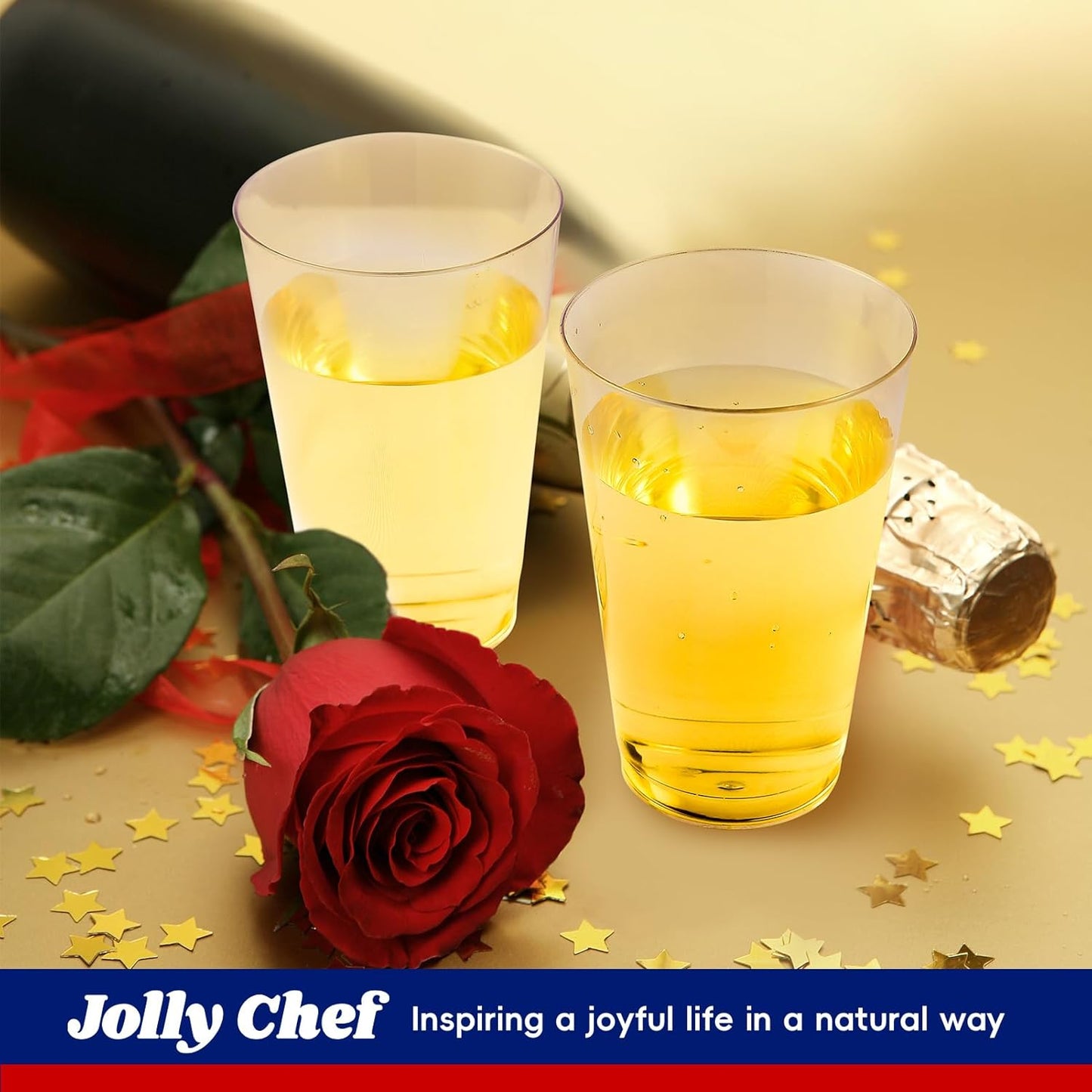 JOLLY CHEF 14 oz Clear Plastic Cups, 100 Pack Heavy-duty Party Glasses, Disposable plastic cups for wedding Cocktails Tumblers, Ideal for Halloween,Christmas, Thanksgiving Parties