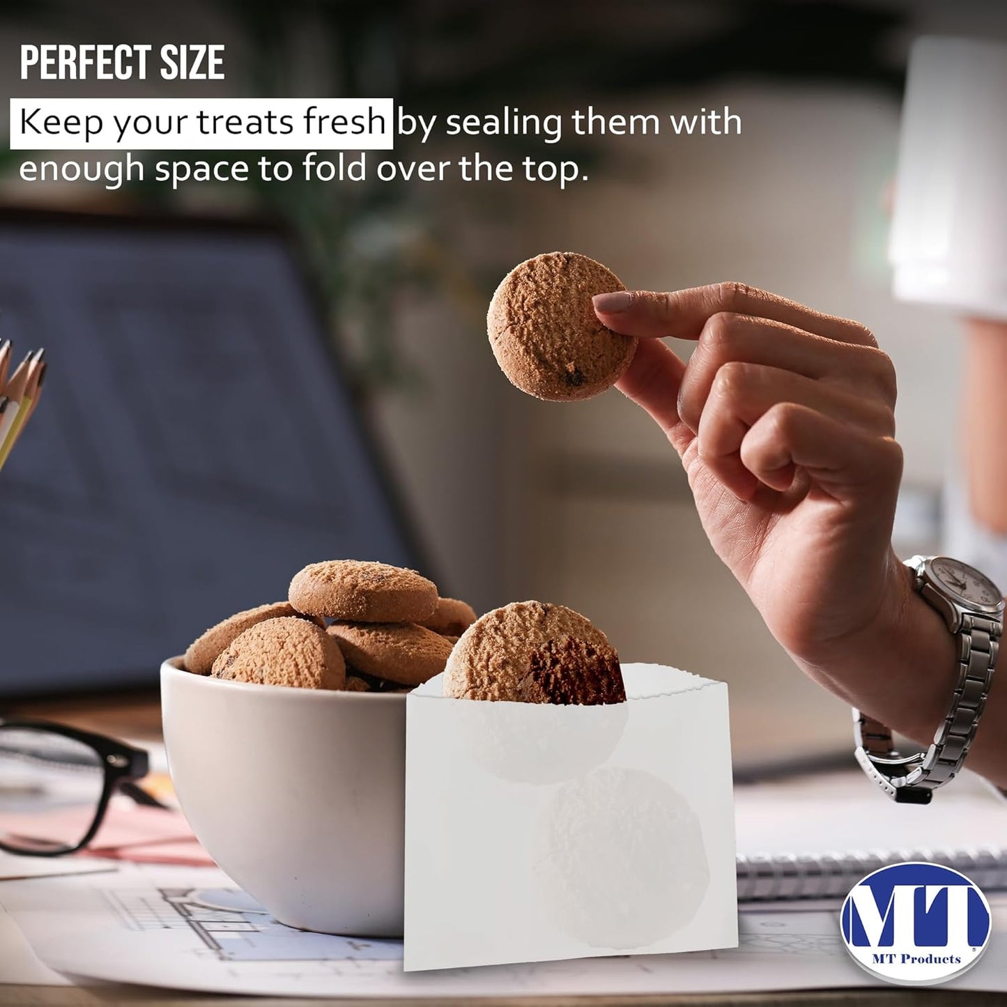 MT Products White Wax Cookie Bags 6" x 4.5" - Grease Resistant Paper Bakery Bags - Pack of 150