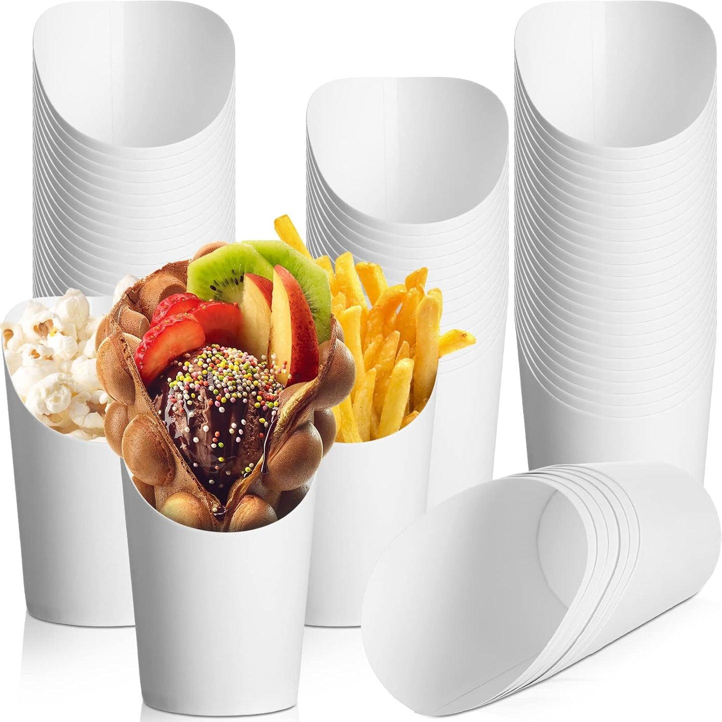 Amyhill 200 Pcs French Fries Holder 14 oz Charcuterie Cups Disposable Take out French Cups Waffle Paper Popcorn Boxes Disposable Sandwich Paper Holder for Wedding Birthday(White)