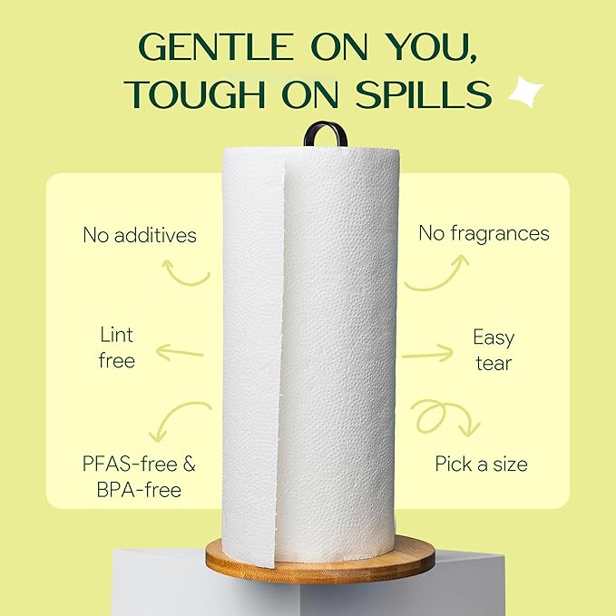 Bulk Case - 100% Bamboo Paper Towels | Lint-Free, Eco-Friendly, Tree-Free | 2-Ply Kitchen Paper Towel | FSC-Certified, BPA/PFAS-Free | 24 Rolls, 150 Sheets/Roll | PALM NAKI