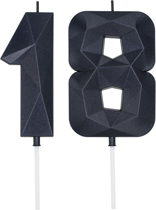 DERVENTA Large Birthday Candle Number 3D Black 3.7 inch Party Celebration Anniversary Decoration Cake Topper 1 Piece (Number 18 Black)