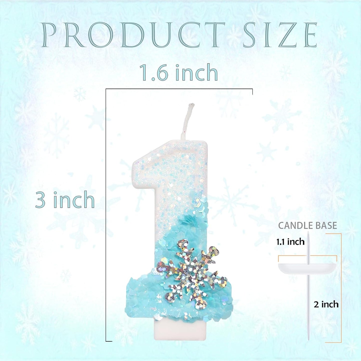 Sky Blue Frozen Themed Birthday Candles, Birthday Candles for Party Supplies, 2.76 inch Number 1 Candle Cake Topper Decoration (Number 1)