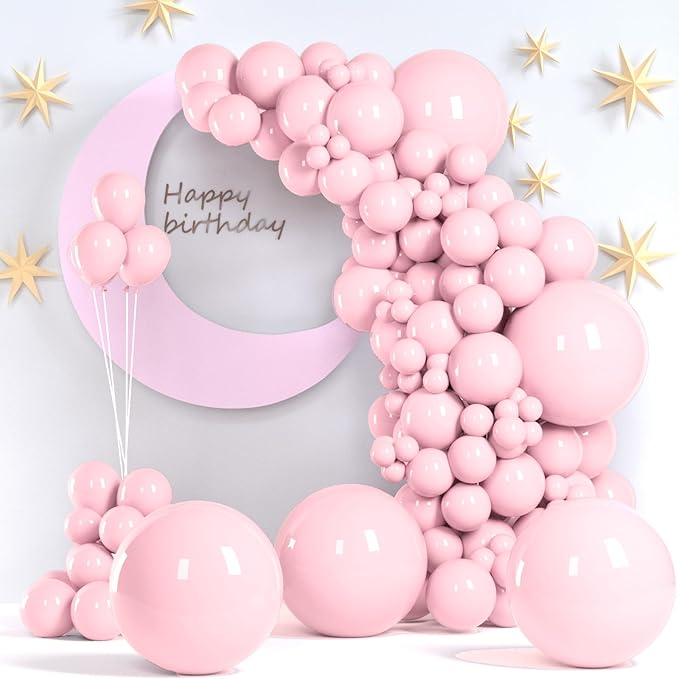 Light Pink Balloons, 140pcs Pastel Pink Pack Party Latex Balloon for Birthday Halloween Holiday Garland as Party Decorations