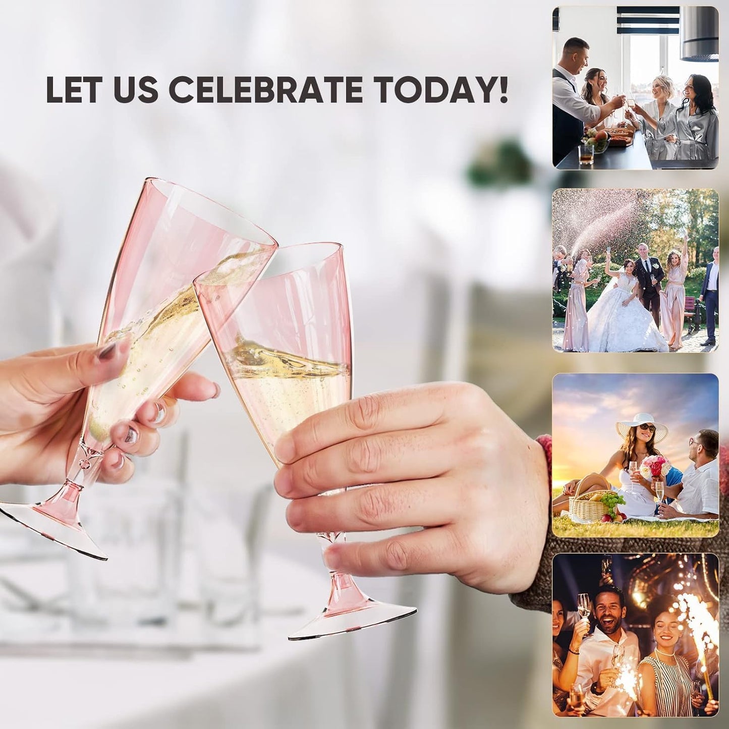 Champagne Flutes Plastic 16 Pack Stemless Champagne Flutes Shatterproof & Reusable Plastic Champagne Glasses BPA-Free Mimosa Glasses Perfect for Sparkling Wine Parties Christmas Events Dishwasher Safe